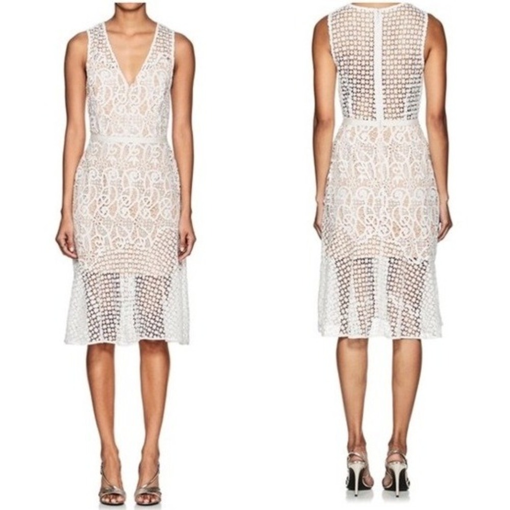 Barneys New York Dress Women XS White Floral Lace Midi Party Bridal Cocktail NWT